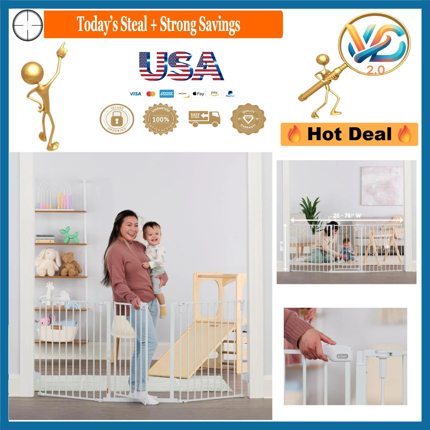 Safety 28-76 Inch Super Wide Baby Gate with Wall Mount Hardware White
Opens in a new window or tab
