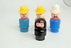Vintage Fisher Price LITTLE PEOPLE Set of 3 Cowboy Boys & 1 Indy Race Car Driver