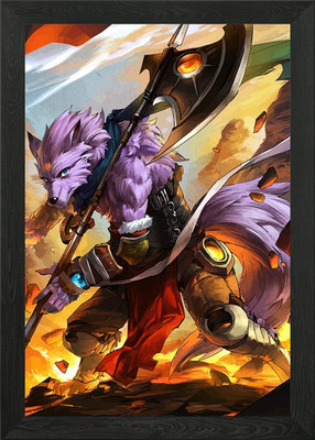 Wolf Krieger mit Axt Fantasy Kunst Gerahmtes Wandbild Poster Leinwanddruck Bild