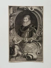Antique Engraving – Charles Howard, Earl of Nottingham, Tudor Noble, 1739