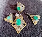 VINTAGE STERLING SILVER  vermeil and  green Quartz TRIBAL pendent ring earrings