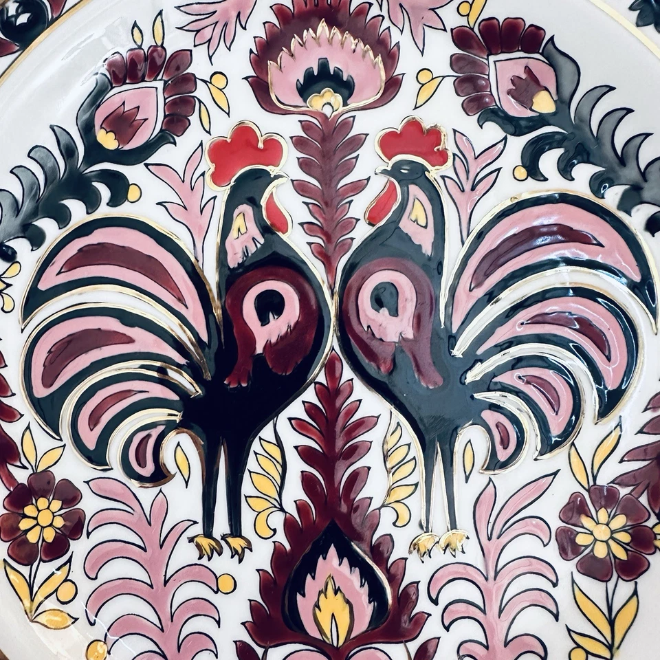 Keramik Plate 24k Gold Handmade Greece Rodes Handpainted Rooster Decorative - Image 2 of 4