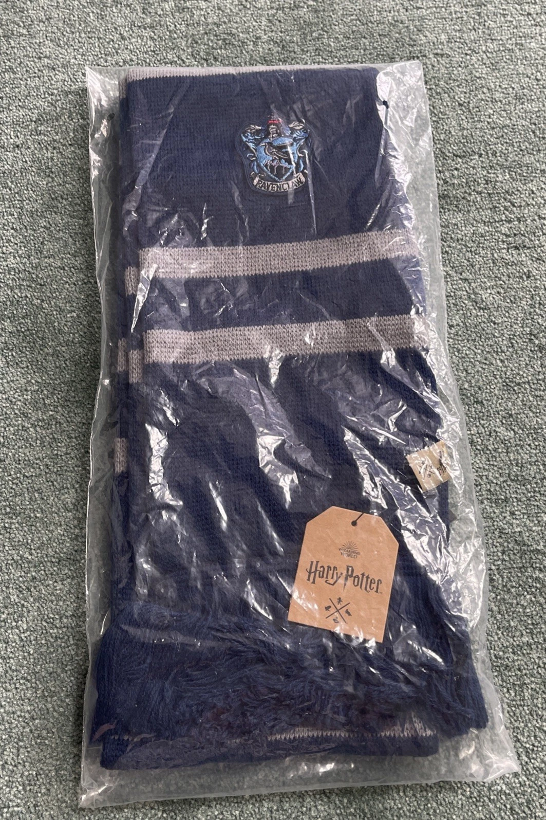 Harry Potter Adult One Size Navy Striped Ravenclaw Fringe Trim Scarf New