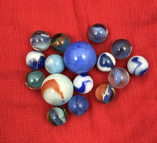 Glass Marble Lot x 16 Shades BLUE w/ 2 Large Shooters Standard Play Vary Sizes