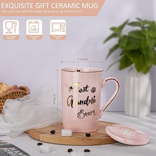 Grandma Gifts - Best Grandma Ever Mug - Marble Ceramic Coffee Mug - 14oz Pink - Picture 5 of 9