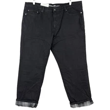 NWT Eddie Bauer Men's Flannel Lined Black Denim Jeans 40x34 Straight Fit Stretch