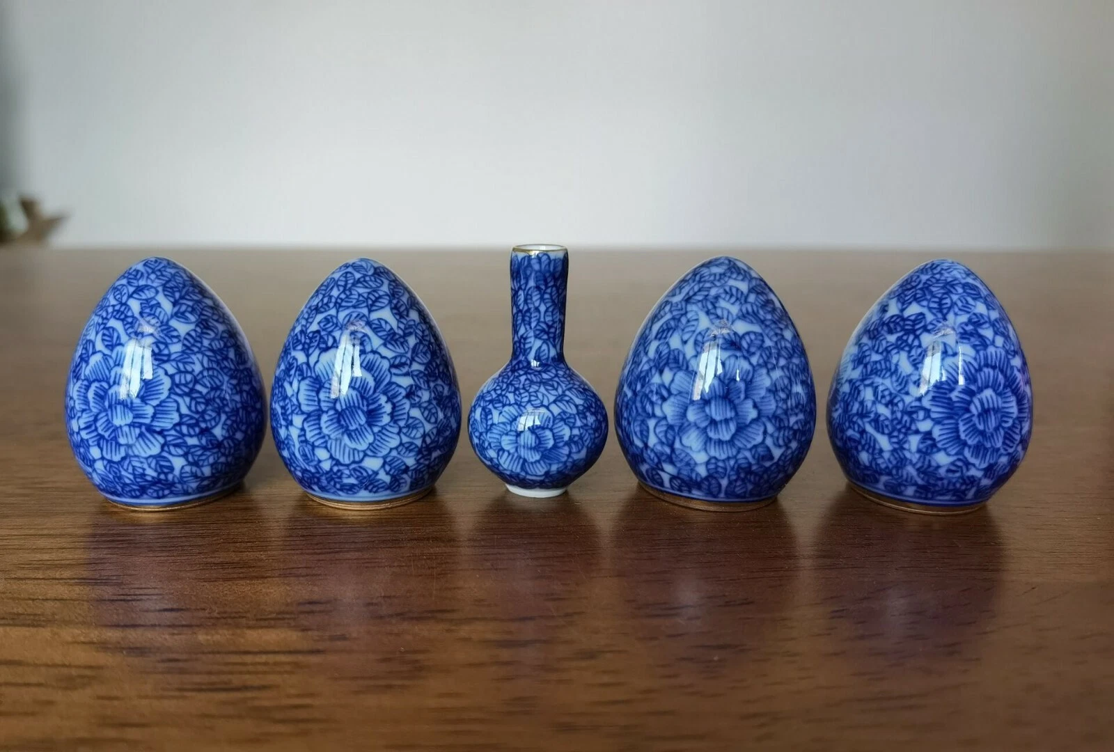 1set 5pcs Asian Bamboo Bird Cage food Blue flower ceramics cups华胜堂.鸟食杯70171