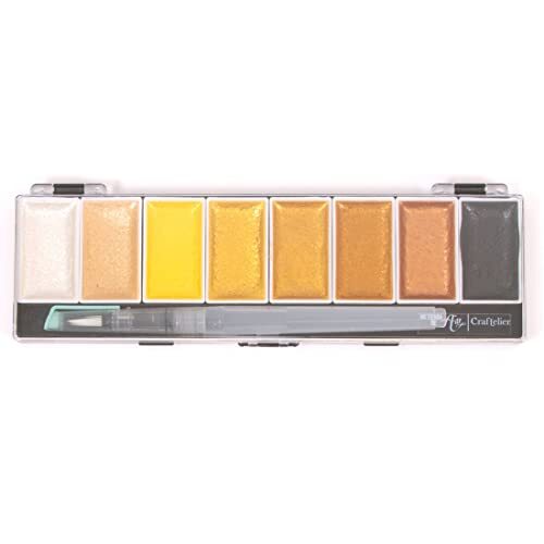 Craftelier - Gold, Set di 8 acquerelli in colori metallizzati + pennello (g4Q)