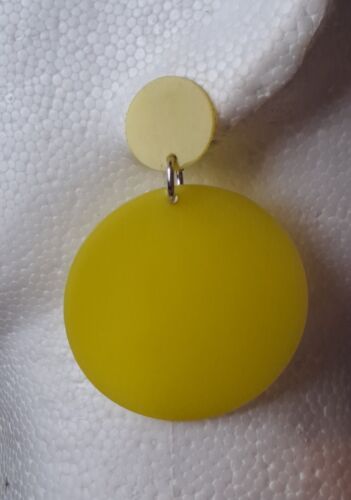 VINTAGE Statement 60s Styled Earrings Clip On Yellow Circle Drops Funky Fabulous - Picture 3 of 13