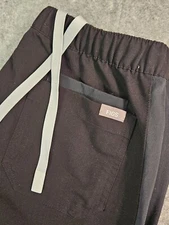 Figs Technical Collection Scrub Pants S 29x30 Black with Navy Stripe Drawstring