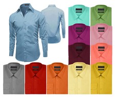 Men's Premium Long Sleeve Formal Button Up Slim Fit Solid Color Dress Shirt