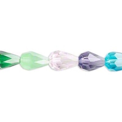 Mixed Colors 12x8mm Teardrop 56 Facets Crystal Beads 1 Strand  *
