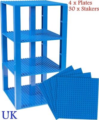 Strictly Briks 4 blaue 6x6'' klassische Grundplatte Bausteine Turm mit 30 Staplern