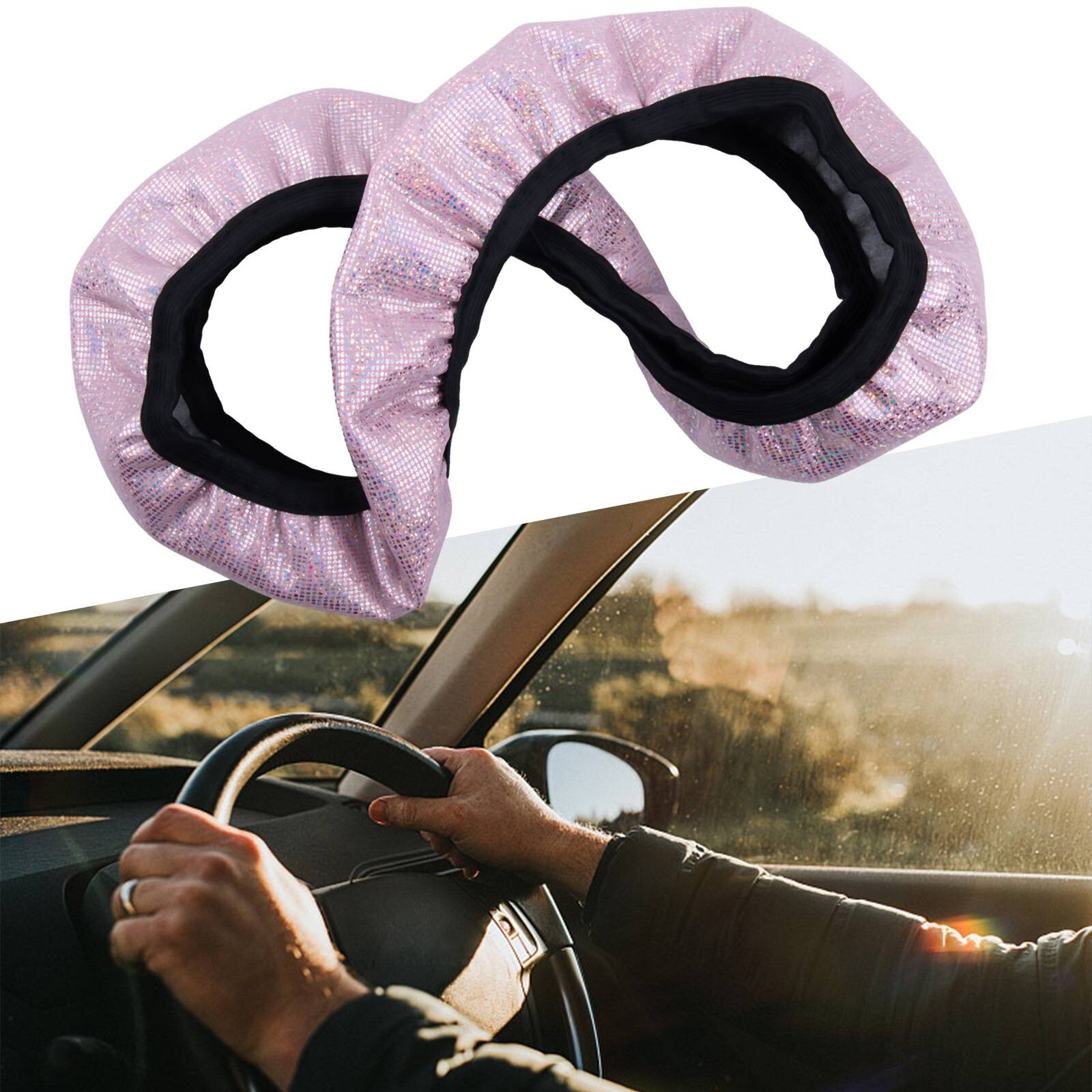 3PCS Soft Glitter Car Steering Wheel, Handbrake, Gear Covers for Safety & Style
