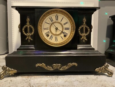 Antique Ansonia Mantle 8-day Clock, Cast Iron - Steel. Heavy! | eBay