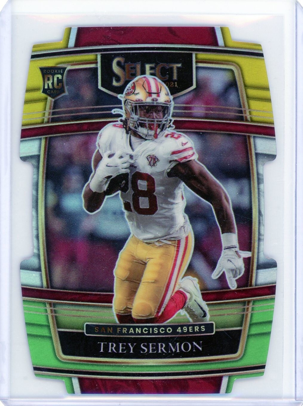 2021 Panini Select Trey Sermon Green/Yellow Prizm Die-cut Concourse RC #68 49ers