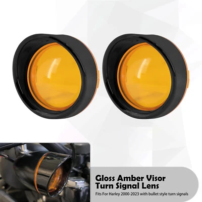Clignotant Lentille Couvrir Bordure Brillant Ambre Pour Harley Softail Sportster - Photo 1/4