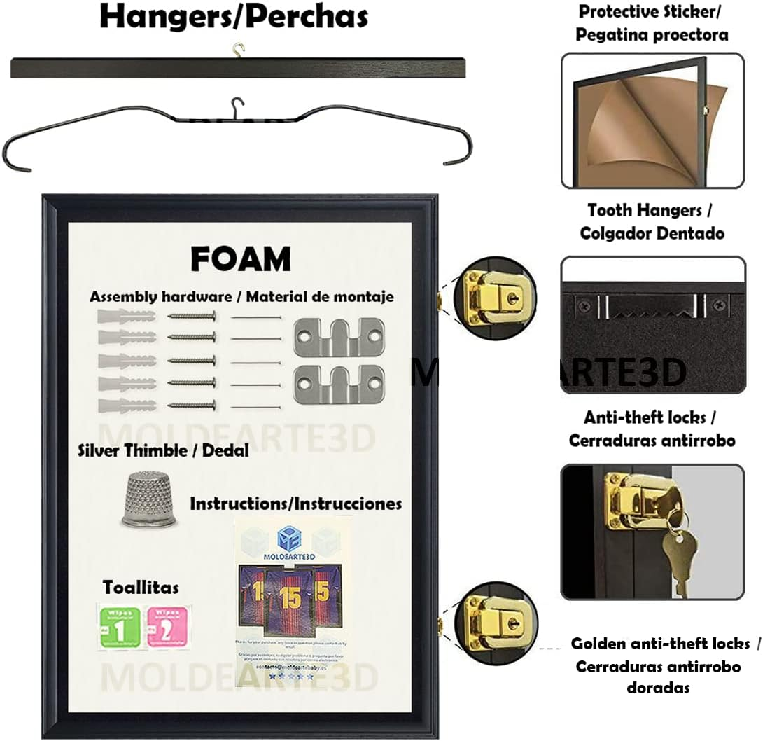 Cornice Vetrina Per Magliette 80x60 Cm - Con Vetro UV, Feltro Interno, Esposizione Per Collezioni Sportive O Poster