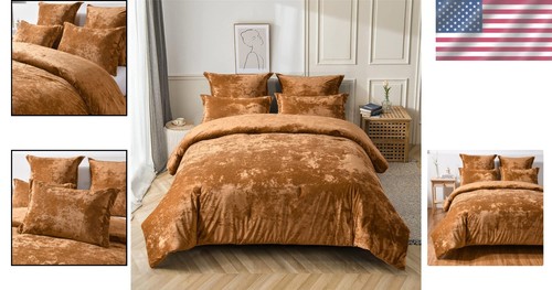Luxurious Distressed Velvet Comforter Set, 5pc Queen in Gold Caramel Elegance - Picture 2 of 8