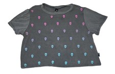 Pixie Lane Girls Skull Print Easy Boxy Cropped Tee Shirt Top 7