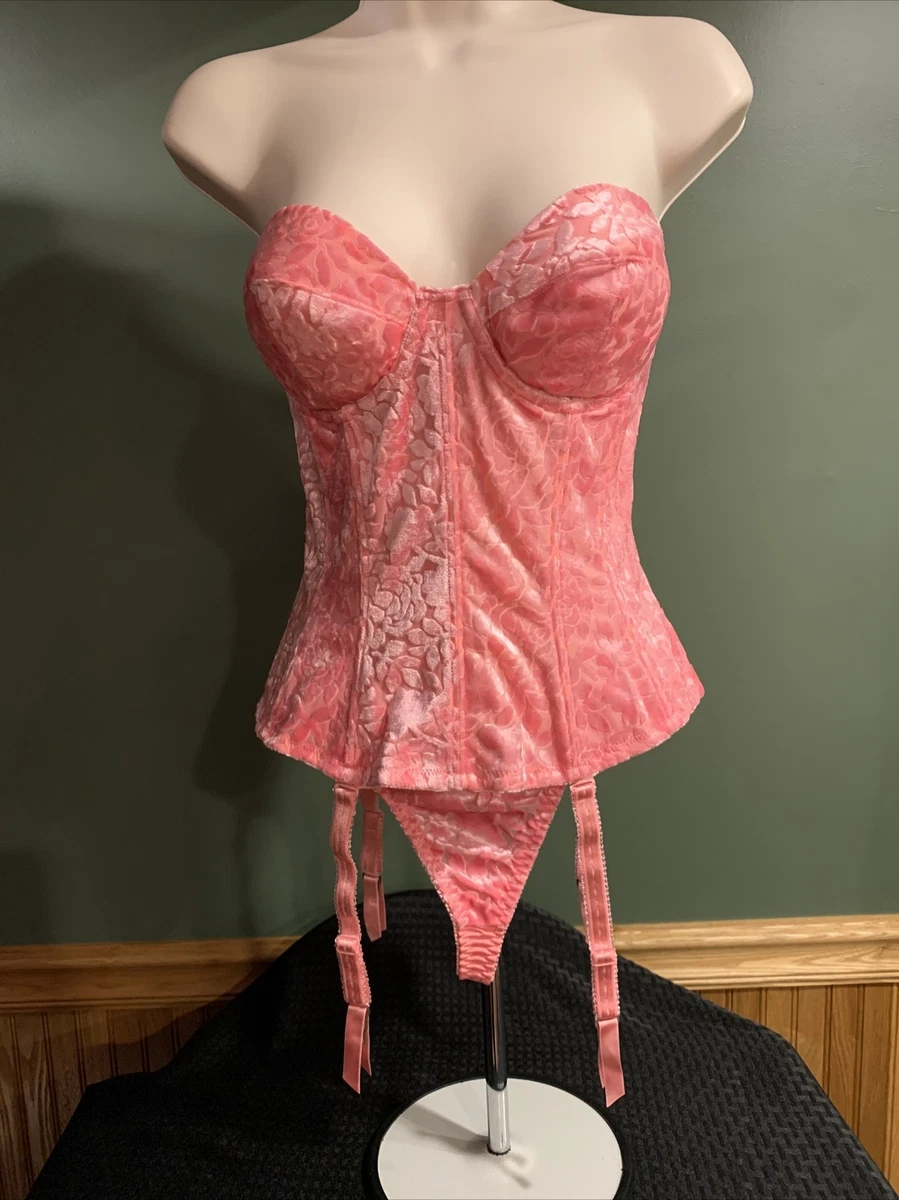 Vintage Victoria's Secret ~ Velvet Corset / Bustier Set ~ Pink ~ 34C