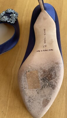 Escarpins Manolo Blahnik CRISTALBI Satin Bleu Marine - Pointure 41.5 US, Neuf Avec Boîte, Talon Aiguille