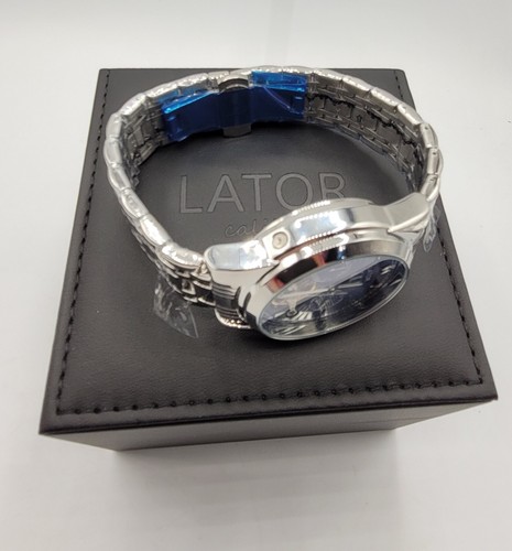 Men's Lator Calibre Chronograph Watch - Stainless Steel- Blue Dial - Picture 7 of 8
