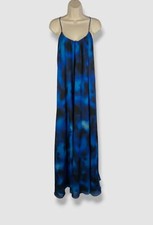 $995 Halston Women's Blue Samantha Sleeveless Batik-Chiffon Maxi Dress Size 2