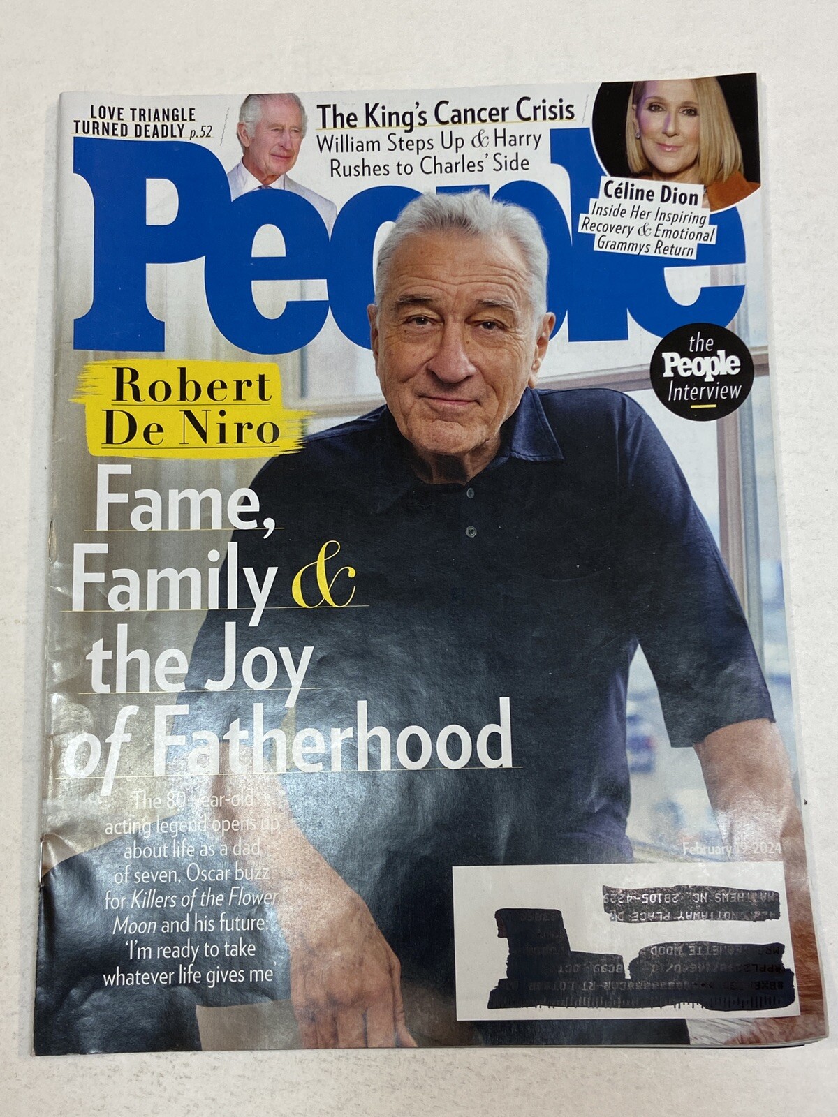 People Magazine Feb 2024 Robert De Niro Celion Dion King Charles Justin Hartley