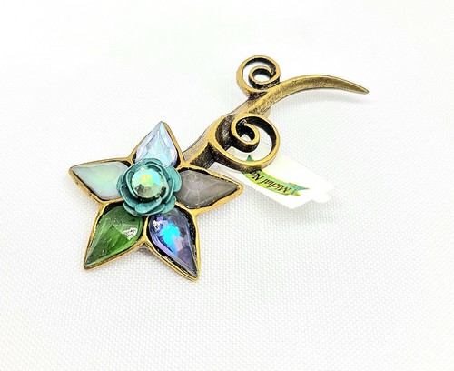 Lovely Michal Negrin Multicolor Crystal Flowers Beautiful Brooch #517# - Picture 5 of 10