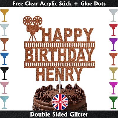 Personalisierter Glitzer Kino Film Film Geburtstag Tortenaufleger Deko beliebiger Name