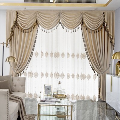 Custom vintage villa luxury beige  cloth blackout curtain valance drape C2135