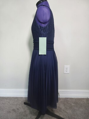 JH Evening Navy Blue Lace Bodice Chiffon A-Line Skirt Formal Midi Dress S  10 NWT | eBay