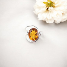 Natural Citrine 925 Sterling Silver Party Wear Jewelry Ring Gift For Girlfriend
