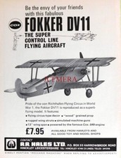 Cox 'FOKKER DV11 Biplane' Control Line Model Aircraft ADVERT 1971 Print 676/48