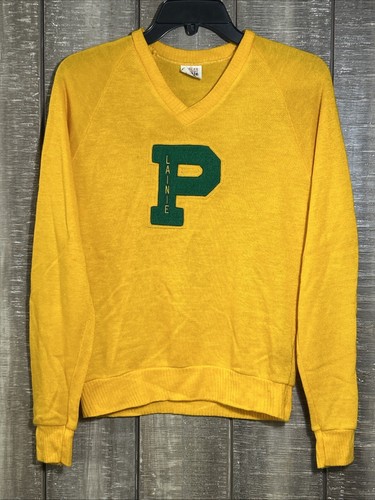 Varsity Knit Sweater Vintage Yellow Green Womens Small Cheerleader USA Dodger SW