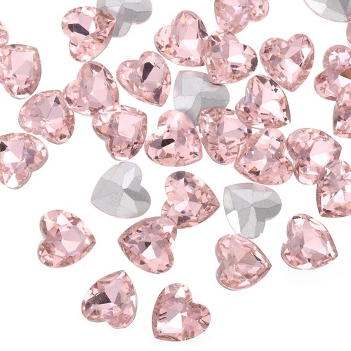 50Pcs Heart Rhinestones, 12mm Pointed Back Heart Rhinestone Pink ...