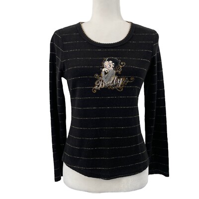 Betty Boop King Features Fleischer Studios Embroidered Sweater Black Small RARE