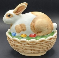 Adorable Mosser Hand Painted  Signed Bunny Sitting on Nest of Easter Eggs 4"