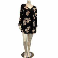 ASTR The Label Women's Medium Belle Sleeve Floral Flower Print Black Mini Dress