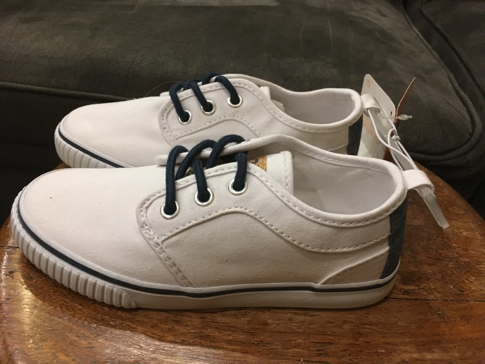 NUEVO Gymboree Niños 12 Blanco Cordones Lona Informales Barco Zapatos Tenis Ret $33 Foto 3 de 4