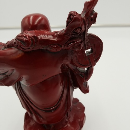Lächelnde Geldtasche Buddha rotes Harz schwer 8" Statue Skulptur zum Glück - Bild 9 von 15