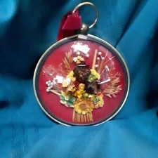 Vintage Wall Art Dried Flowers under Convex Domed Glass-6" round