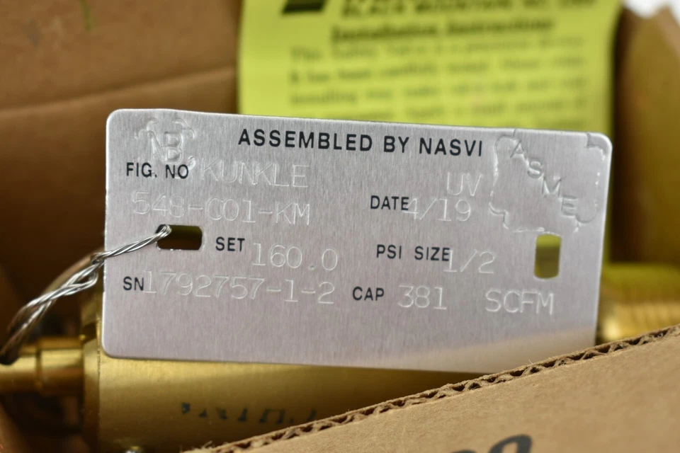 KUNKLE VALVE 548-C01-KM 160 PSI AIR PRESSURE RELIEF VALVE - 1/2" - Image 2 of 2