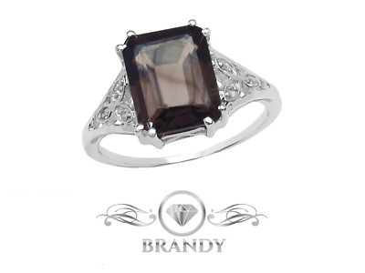 Brandy  Smoky Topaz Silver Chocolate Brown Fine Emerald Beautiful Ring 3.10 Ct