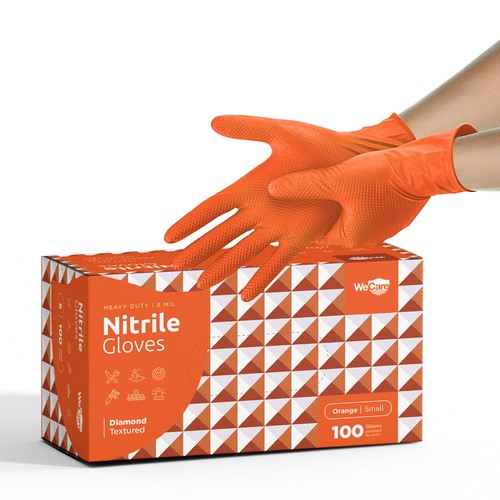 WeCare 8 mm Nitril strapazierfähige Diamant Handschuhe puder latexfrei orange 100 ct SM - Bild 1 von 8