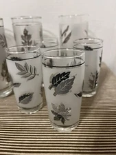 Vintage Libbey High Ball & Juice Glasses White FROST ✨PLATINUM LEAF DESIGN - 9
