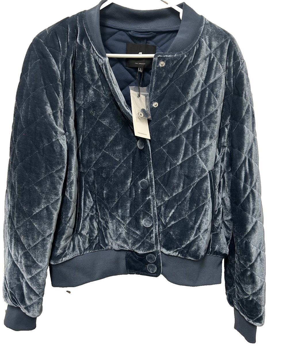 7 For All Mankind Womens Jacket Blue Quilted Velvet Bomber 7 For All Mankind Womens Jacket Blue Quilted Velvet Bomber