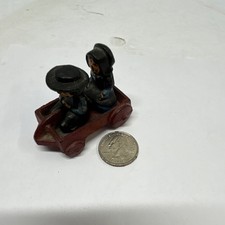 Vintage Cast Iron Toy Car with Two Removable Figures Red Blue