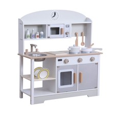 Kids Wooden Kitchen Playset Role Play Toy with Sound 26.8x10.2x28.4in Gift